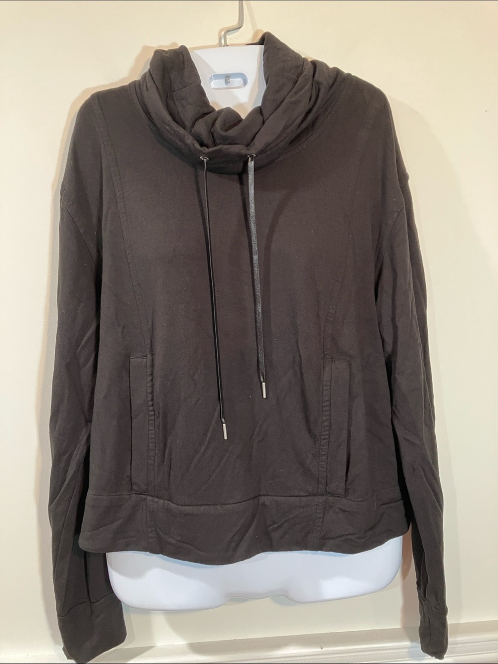 Helmut Lang Black Cowl Neck Drawstring Pullover Sweatshirt M